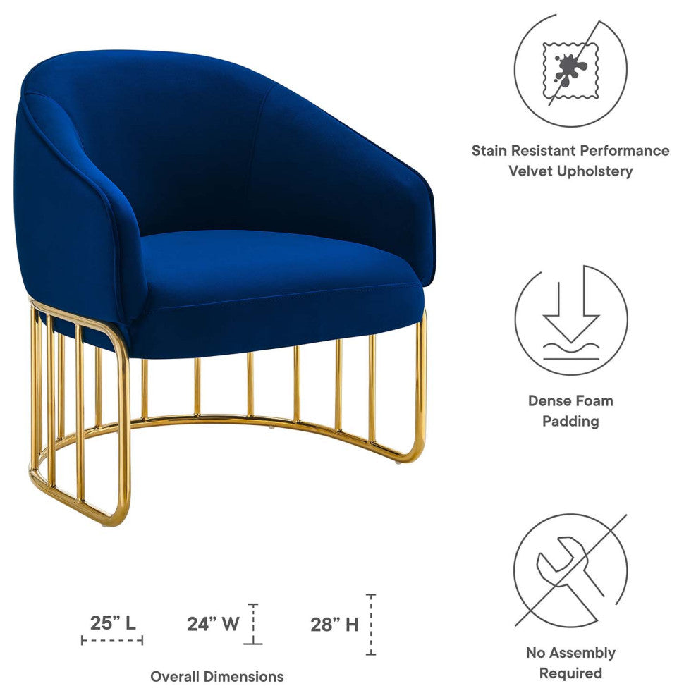 Armchair Accent Chair, Blue Navy, Velvet, Modern, Mid Century Hotel Lounge Cafe