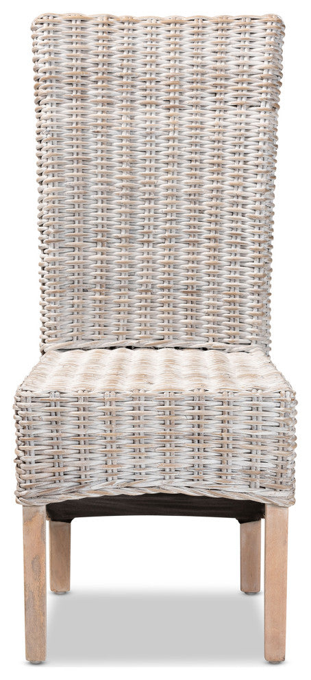 Janel Transitional Dining Chair, Whitewashed Rattan