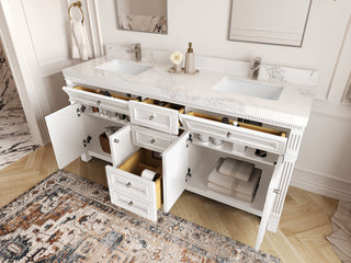 Paris 72" Double Sink Bathroom Vanity, White 2" Pearl Gray