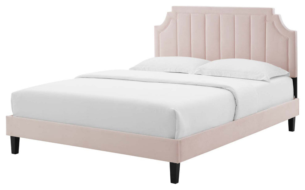 Platform Bed Frame, Twin Size, Velvet, Pink, Modern Contemporary, Bedroom Master