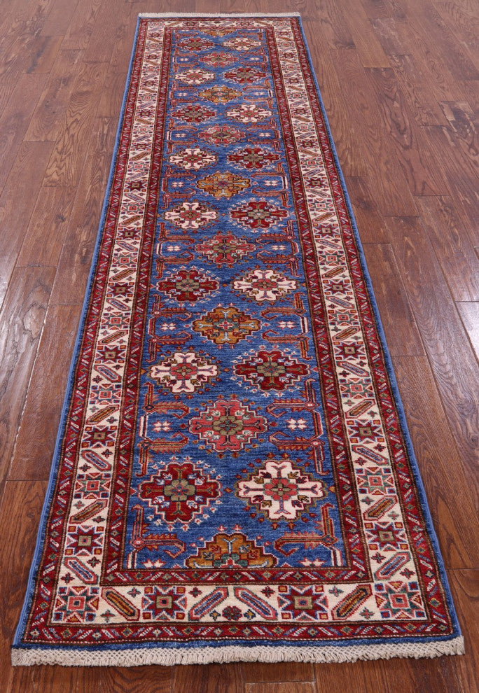2' 8" X 10' 1" Runner Super Kazak Handmade Wool Rug - Q12969