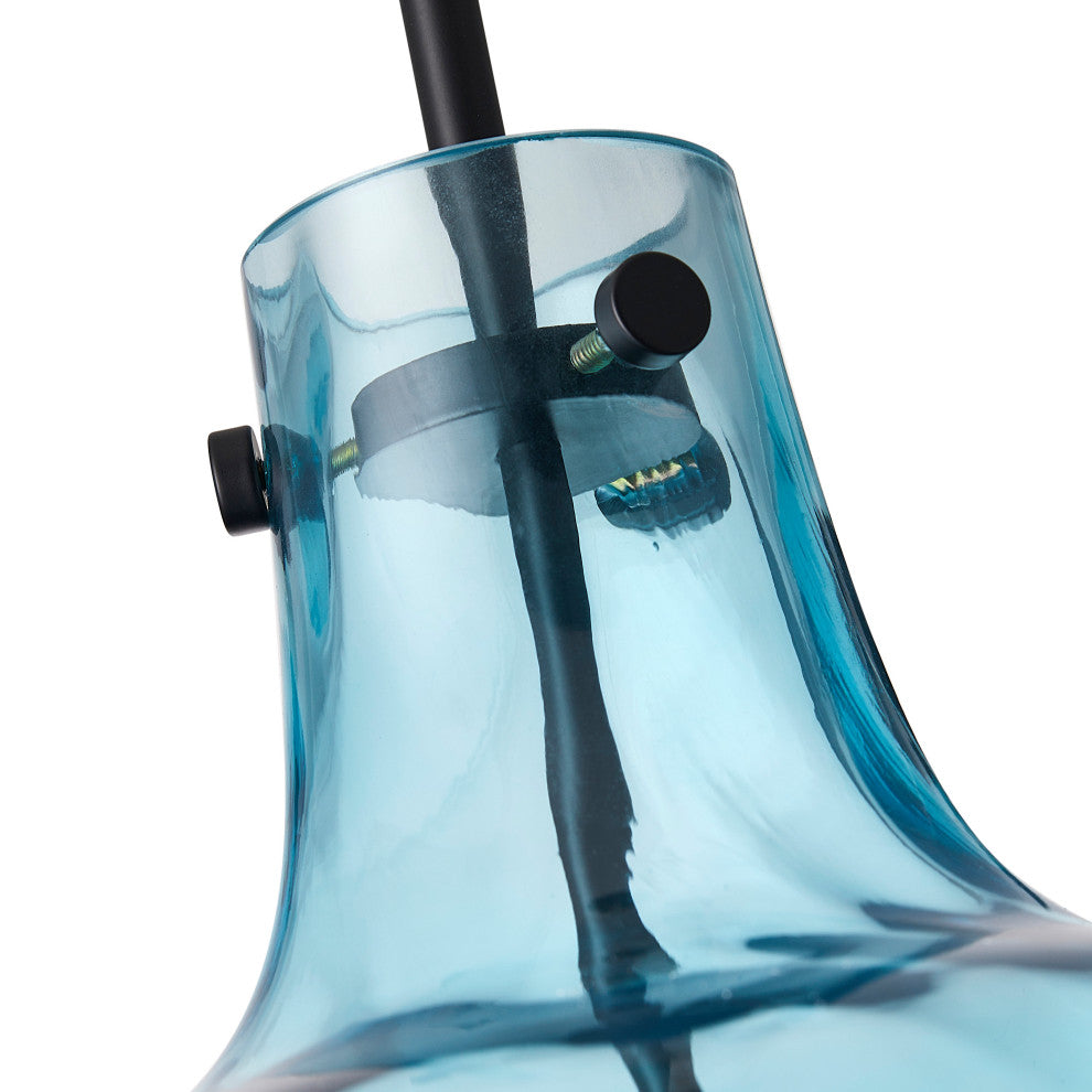 Modern Clear Water Glass Jar Pendant Light For Over Dining Room Table, Blue