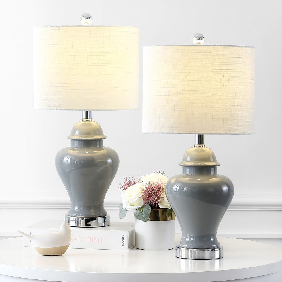 Qin 22" Ceramic/Iron Classic Cottage LED Table Lamp, Gray by JONATHAN  Y