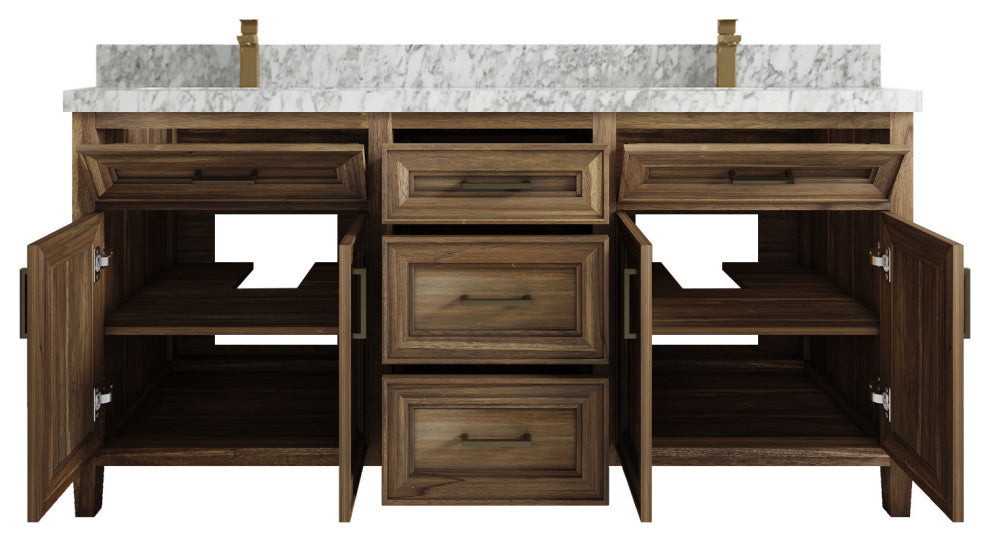 Santa Monica 72 Double Sink Bath Vanity in Graywashed Teak 2" Carrara Marble