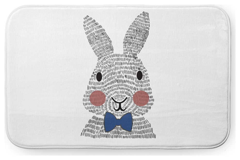34" x 21" Bow-tie Bunny Bathmat, Dark Cobalt Blue