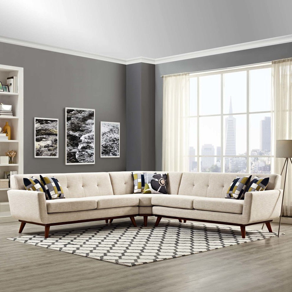 Modway Engage L-Shaped Sectional Sofa, Beige