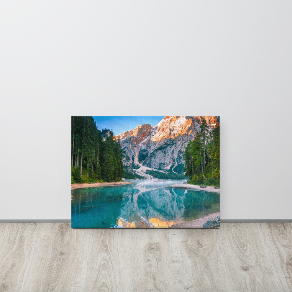 Misty Lake and Snow-cap Mountain Reflections Canvas Wall Art Prints, 18" X 24"