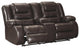 Benzara BM194828 Leatherette Metal Reclining Loveseat Lift Top Console, Brown