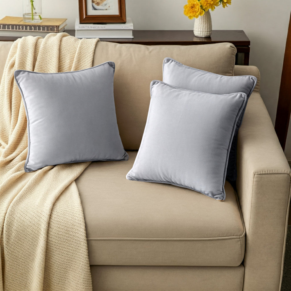 A1HC Soft Velvet Throw Pillow Covers Only, Set of 2, Light Grey, 18"x18"