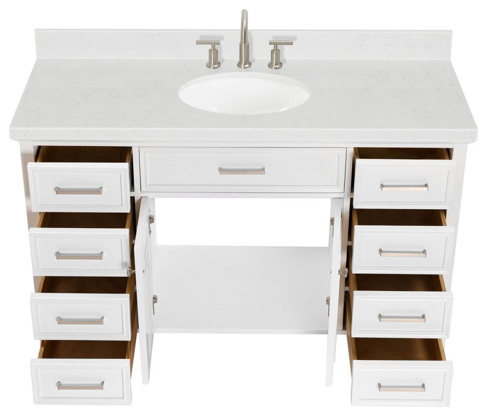 Ariel Kensington 54" Single Oval Sink Bathroom Vanity, Carrara Quartz