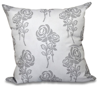 Carmen, Floral Print Pillow, Gray, 16"x16"