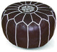 Moroccan Leather Stuffed Pouf, Chocolate