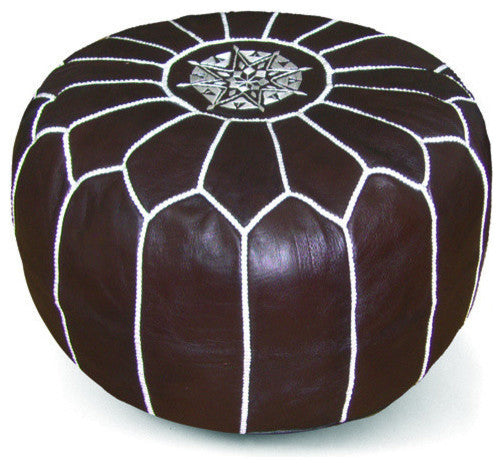 Moroccan Leather Stuffed Pouf, Chocolate