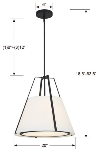 Crystorama FUL-904-BK, 3-Light Pendant, Black