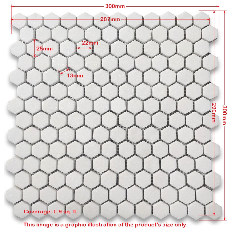 Thassos White Marble Hexagon Mosaic Tile 1 inch Polished, 1 sheet