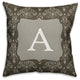 A Dark Gray Damask Monogram Spun Poly Pillow, 18x18
