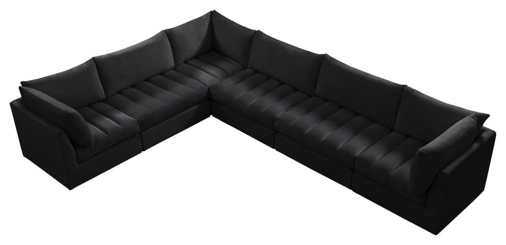Jacob Velvet Upholstered 6-Piece L-Shaped Modular Sectional, Black