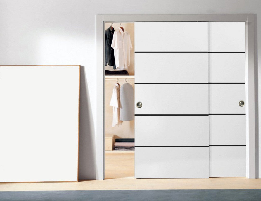 Bypass Doors 60 x 80 | Planum 0015 White Silk with  | Sturdy Rails