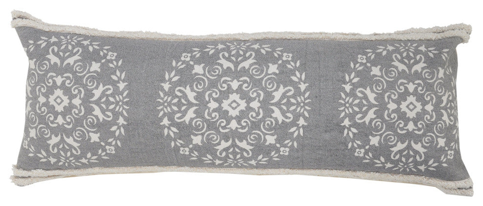 Casual Mandala Medallion Lumbar Pillow with Tufted Border