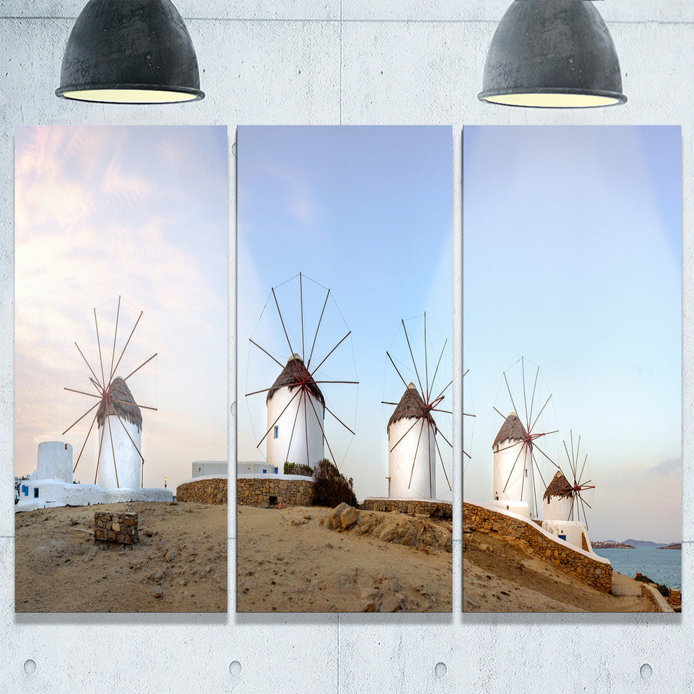 "Traditional Greek Windmills Panorama" Metal Wall Art, 3 Panels, 36"x28"