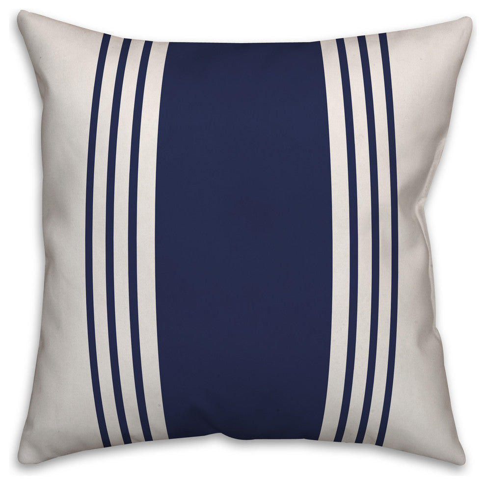 White and Navy Farmhouse Stripe 16x16 Throw Pillow