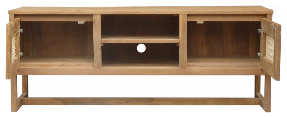 Recycled Teak Wood West Indies Cane Media Center With 2 Doors