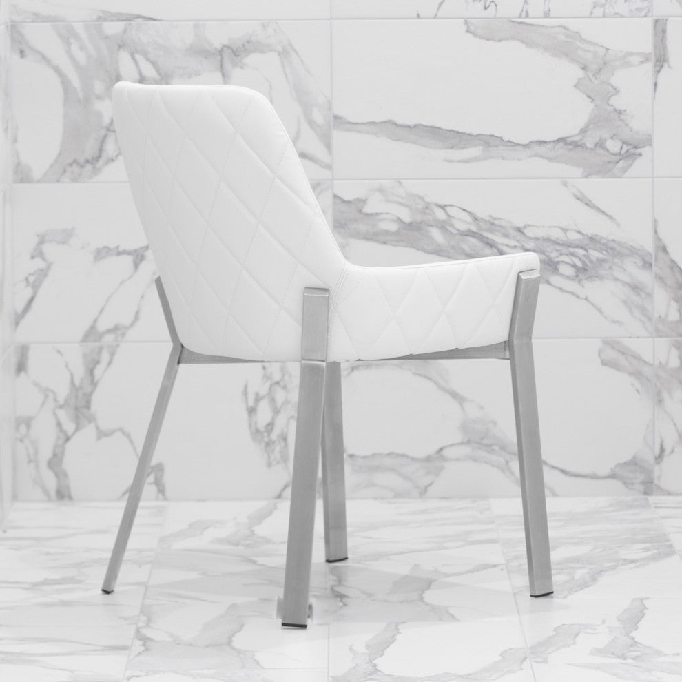 Sydney Leatherette Dining Chair With Brushed Stainless Steel Legs, White
