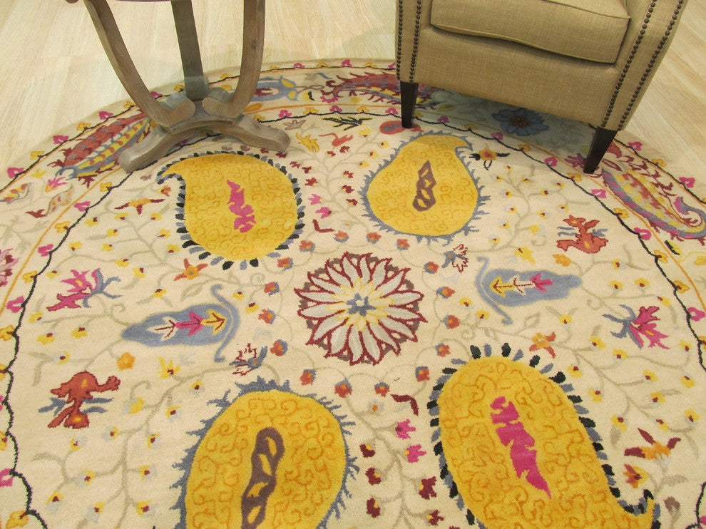 EORC Hand-tufted Wool Ivory Transitional Floral Paisley Rug, Rectangular