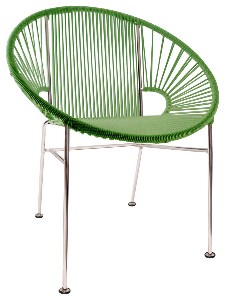 Concha Indoor/Outdoor Handmade Dining Chair, Cactus Weave, Chrome Frame