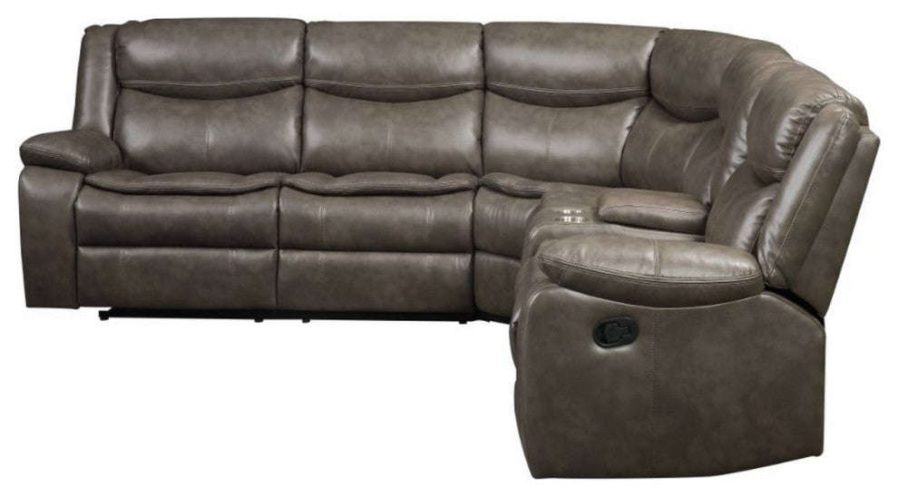 Benzara BM261708 L Shaped Sectional With Leather Match Fabric & Recliner, Gray