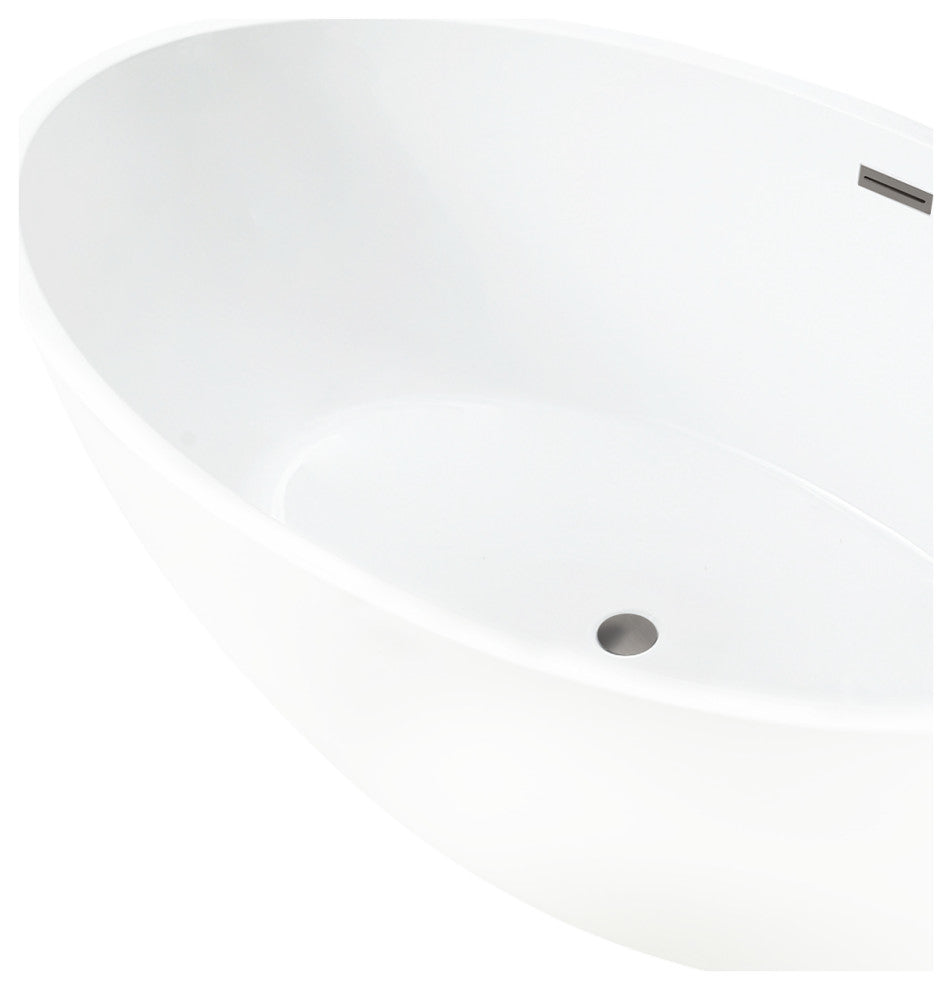 59"x32" Acrylic Freestanding Soaking Bathtub, White/Brushed Nickel