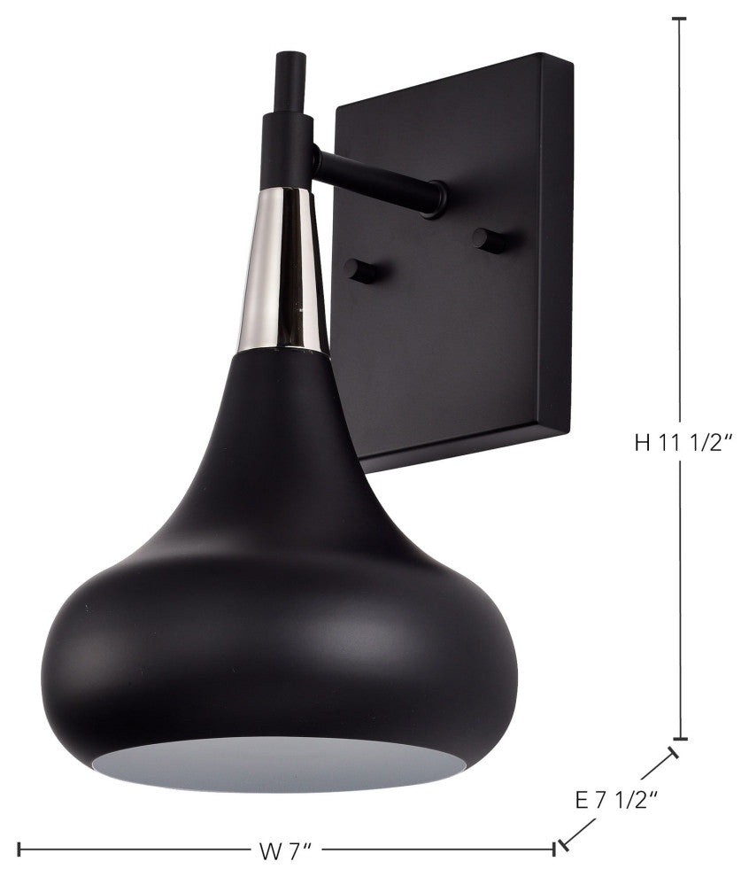 Phoenix 1-Light Wall Sconce, Matte Black With Polished Nickel