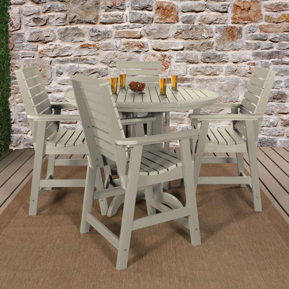 Glennville 5-Piece Round Counter Dining Set, Weathered Acorn, Whitewash