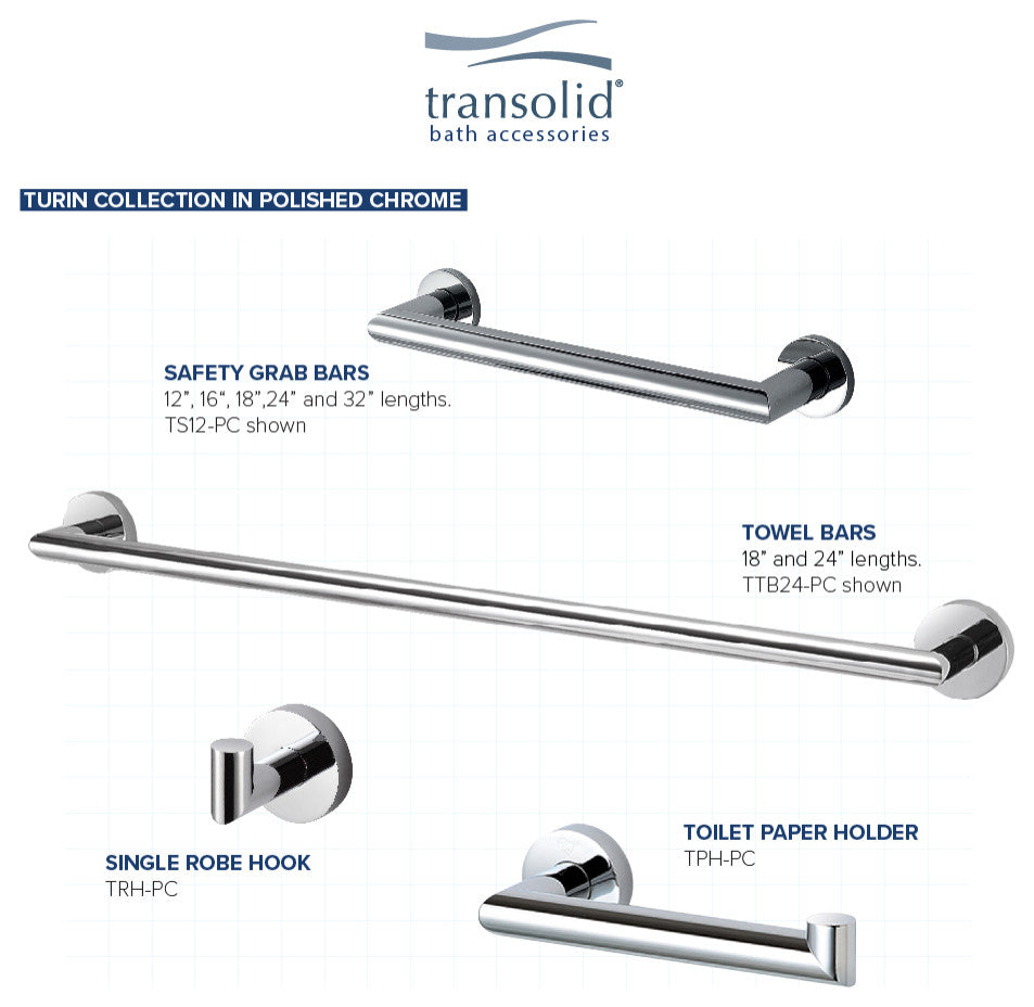 Transolid Turin 12-inch Grab Bar, Polished Chrome