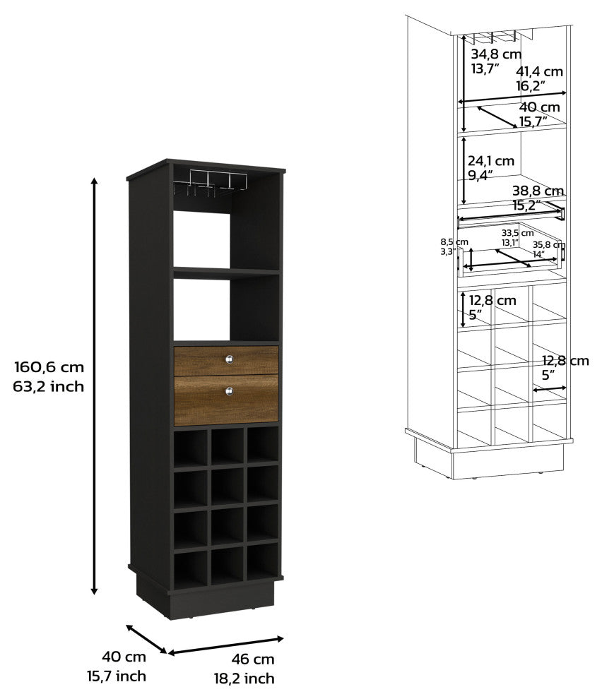 DEPOT E-SHOP Zircon Bar Cabinet, Black/Walnut