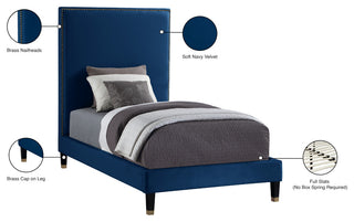 Harlie Velvet Upholstered Bed, Navy, Twin