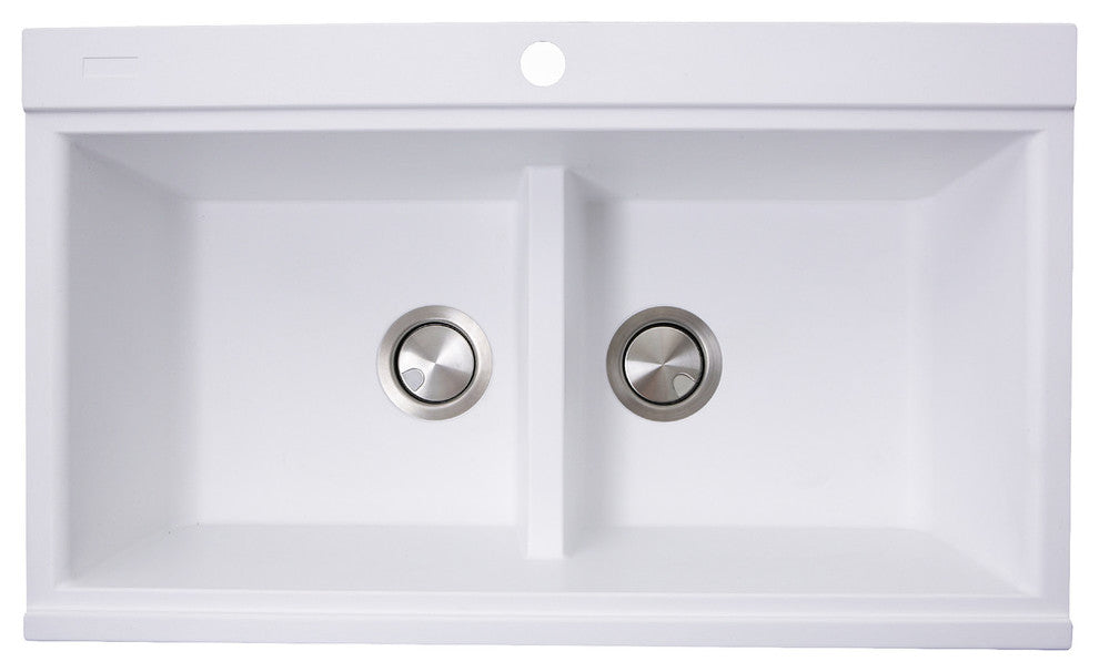 Nantucket Sinks Large Double Bowl Prep Station Topmount Granite Composite, White