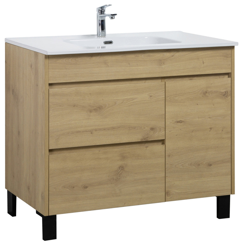 Alma Grace Natural Oak finish Freestanding Vanity With Porcelain sink, 40"
