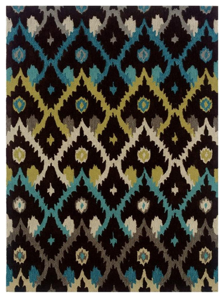Linon Trio Ikat Hand Tufted Polyester 5'x7' Rug in Brown