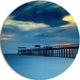 Wooden Pier And Turquoise Seashore, Seascape Round Metal Wall Art, 11"