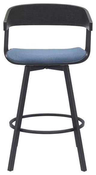 Armen Living Athena 27" Swivel Wood & Fabric Counter Stool in Black/Blue