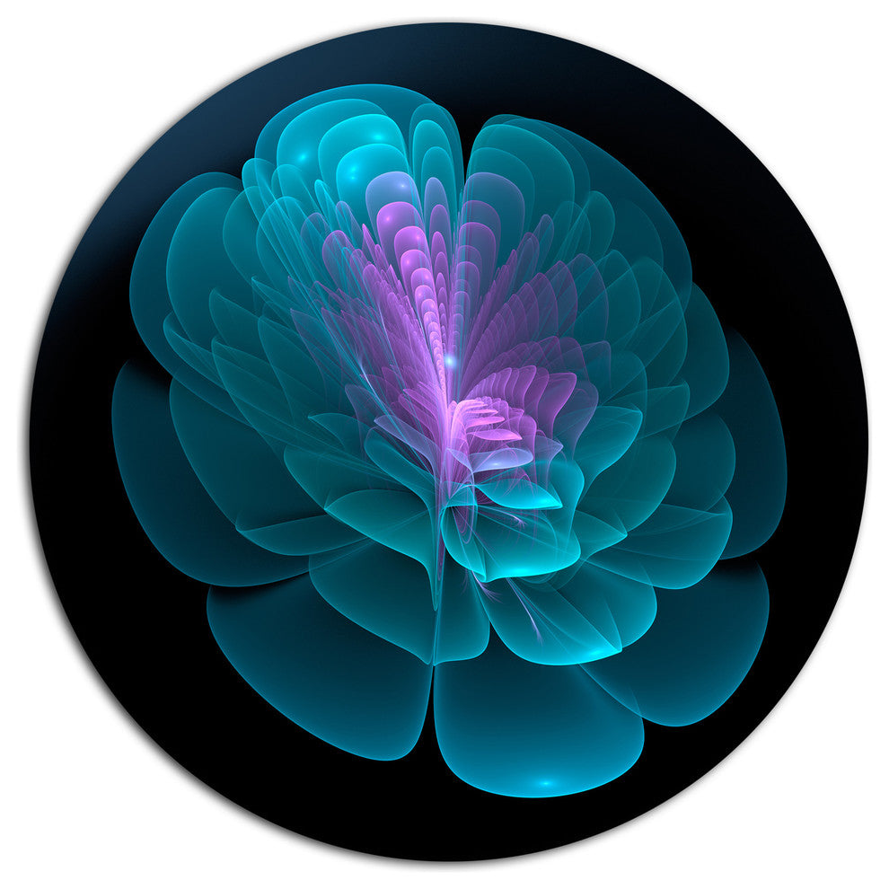 Abstract Blue Floral Fractal Background, Floral Round Wall Art, 23"