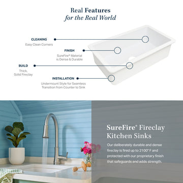 Eden Crisp White Fireclay 18" Single Bowl Undermount Kitchen Sink