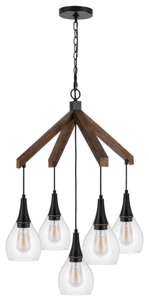 Benzara BM282173 Classic Chandelier, Hanging Glass Shades, Wood, Dark Bronze