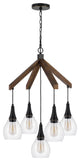 Benzara BM282173 Classic Chandelier, Hanging Glass Shades, Wood, Dark Bronze