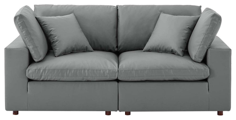 Loveseat Sofa, Faux Vegan Leather, Gray, Modern, Living Lounge Hospitality