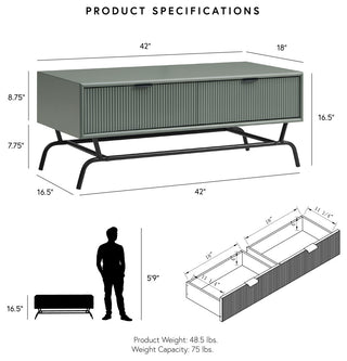 Danel 42 in. Rectangle Coffee Table With 2-Drawers and Metal Legs, White
