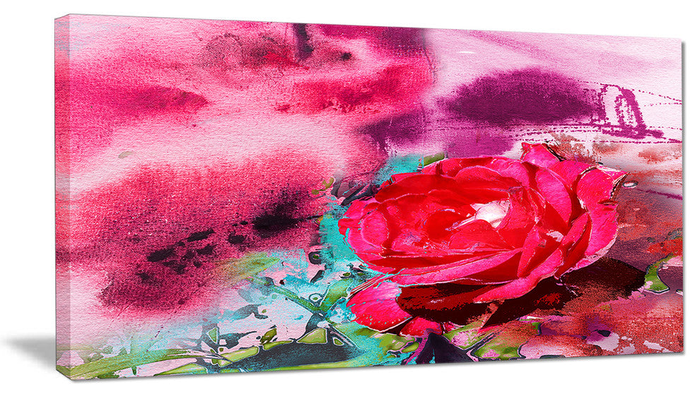 Red Rose on Abstract Paper, Floral Art Canvas Print, 32"x16"