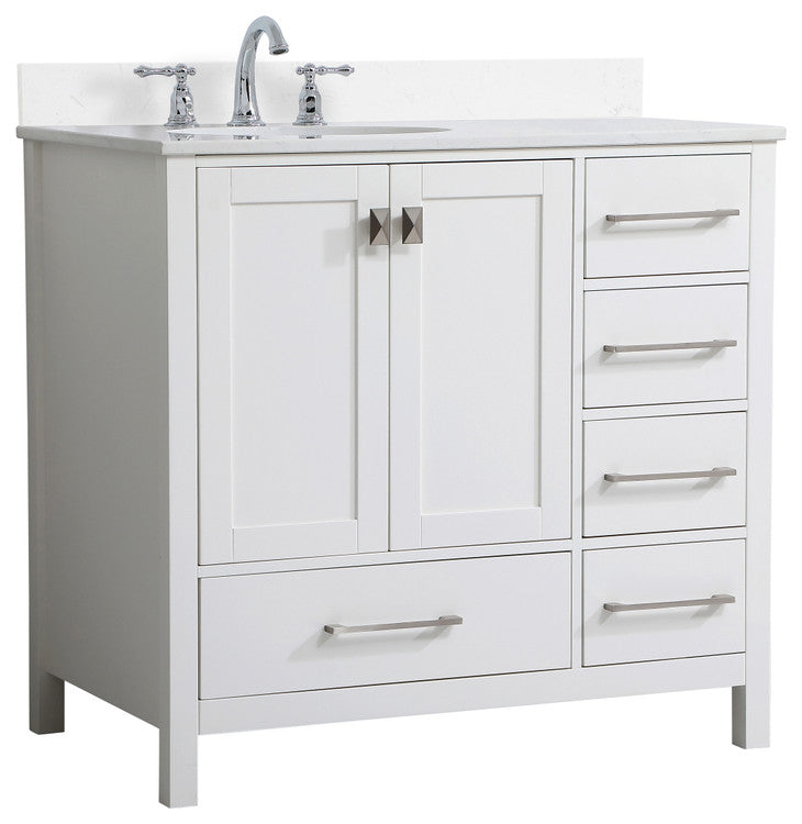 Iris 36" Single Bathroom Vanity, White With Backsplash