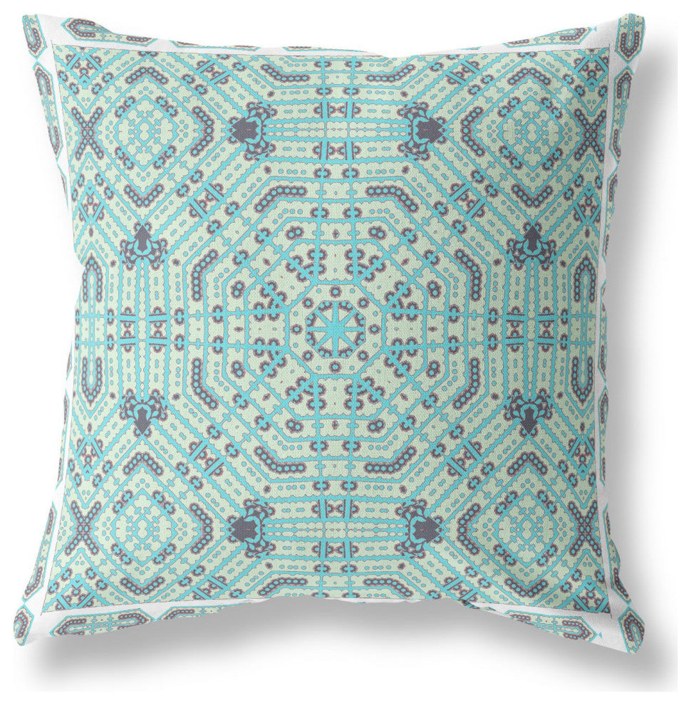 26 Aqua Geostar Indoor Outdoor Throw Pillow